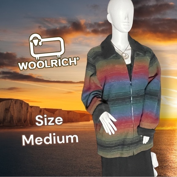 VINTAGE Woolrich Multi Ombre 17165 Rainbow Wool Barn Coat Size Medium - Picture 3 of 16